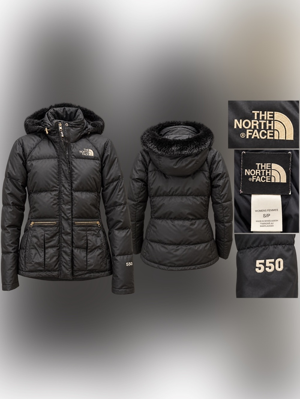 The North Face 550 puffer Black Faux-Fur Trim Puffer Jacket - Picture 4 of 4